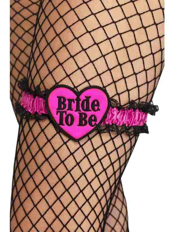 Bride To Be Zwart Roze Kousenband.