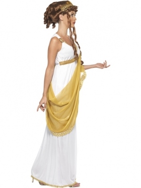 Helen of Troy Dames Verkleedkleding. Ga als de mooie Helen uit de film Troy. Inbegrepen is de prachtige wit / gouden jurk en de gouden tiara. Een echte prinses uit de oudheid.