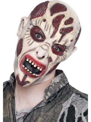 Verrotte Zombie Horror Masker. Dit masker heeft gaten bij de ogen en een gaatje in de mond voor een rietje.