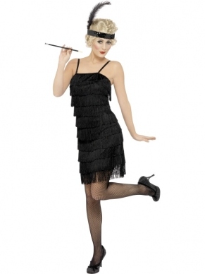 Zwarte Fringe Flapper Kostuum