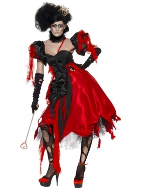 Twisted Queen of Hearts Dames Kostuum met Rood Zwarte Jurk, Losse mouwen en de halsband. De pruik en accessoires verkopen we los. Dit kostuum komt uit de range; sprookjes met een twist.