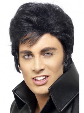 Zwarte Elvis Presley Pruik.