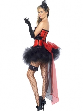 Burlesque 5-delig Verkleedsetje.
Het verkleedsetje bevat: de zwarte lange handschoenen, kousenband, panty, fascinator (hoedje op haarband) en bustle (strik met slierten). Mooi veelzijdig verkleedsetje.
Het jurkje (corset) is niet inbegrepen.