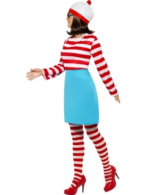 Where's Wally? Wenda Kostuum! Inclusief rood/witte top, bril, panty, hoed en blauwe rok.