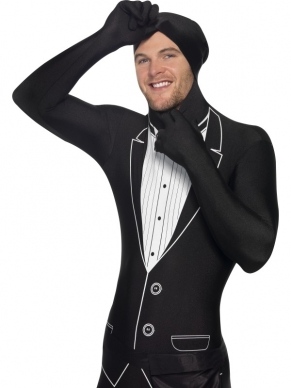 Second Skin Morph Suit Zwart Wit Pak Verkleedkleding. Originele Mr T morphsuit met haar een heuptasje . De morphsuits zijn gemaakt van stretch lycra, waardoor het zich naadloos aanpast aan ieder figuur. Er zit een openening onder de kin en bij de gulp.