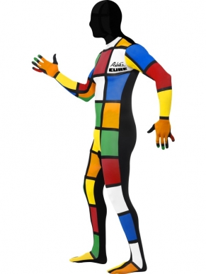 Second Skin Morph Suit Rubiks Kubus RuVerkleedkleding. De morphsuits zijn gemaakt van stretch lycra, waardoor het zich naadloos aanpast aan ieder figuur. Er zit een openening onder de kin en bij de gulp.