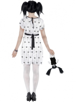 Gothic Abby Doll Halloween Kostuum. Inbegrepen is de jurk, armband en pop. De kousen verkopen we los. 