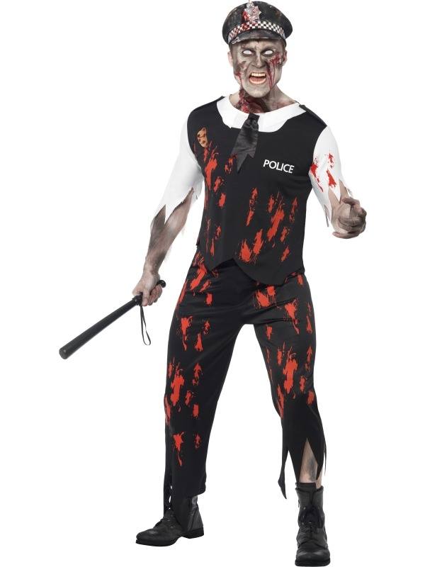 Zombie Politieagent Halloween Verkleedkleding. Inbegrepen is het shirt met stropdas en latex stuk, broek en politiepet. 