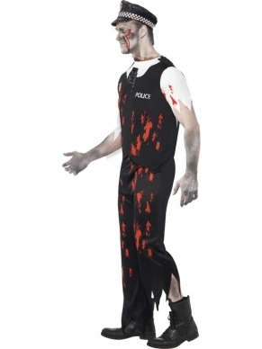 Zombie Politieagent Halloween Verkleedkleding. Inbegrepen is het shirt met stropdas en latex stuk, broek en politiepet. 