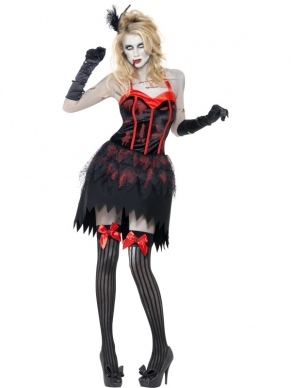 Fever Zombie Burlesque Horror Kostuum. Inbegrepen is de Burlesque jurk met bloedvlekken. De burlesque accessoires verkopen we los. 