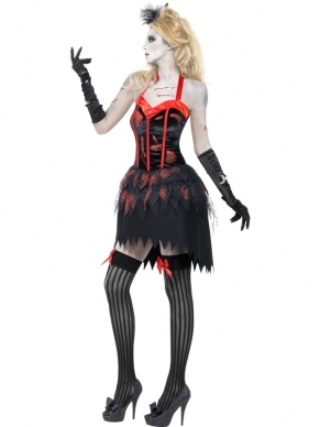Fever Zombie Burlesque Horror Kostuum. Inbegrepen is de Burlesque jurk met bloedvlekken. De burlesque accessoires verkopen we los. 