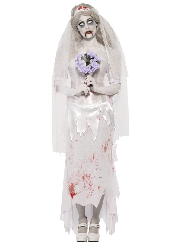 Zombie Bruid Tot de Dood ons Scheidt Halloween Horror Dames Kostuum. Inbegrepen is de lange jurk, de sluier en het boeket. Maak het kostuum helemaal af met een halloween schmink setje en wat nepbloed. We verkopen nog veel meer zombie verkleedkostuums en accessoires.
