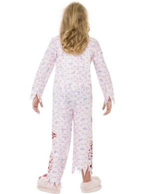 Zombie Pyjama Girl Meisjes Halloween Kostuum. Inbegrepen is het bebloedde pyjama shirt en de pyjama broek. Het schmink setje en extra nepbloed verkopen we los met tot wel 50% korting op accessoires. 