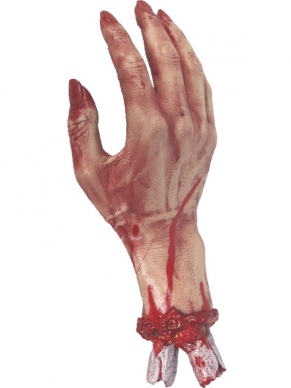 Afgehakte Bloederige Hand Halloween Versiering met Bloed en Uitstekende Botten - de hand is 30 cm groot. Leuk voor Halloween of een themafeest!