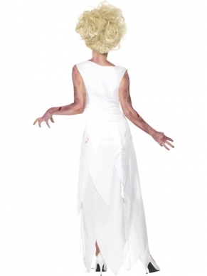 High School Horror Zombie Prom Queen Kostuum. Inbegrepen is de lange witte prom queen jurk met bloedvlekken en de sjerp (zit aan de jurk vast). De accessoires en schmink setjes worden nu aangeboden met kortingen tot wel 50%. 