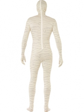 Mummy Second Skin Morph Suit Halloween. Originele morphsuit met een mummy print met een heuptasje in dezelfde print. De morphsuits zijn gemaakt van stretch lycra, waardoor het zich naadloos aanpast aan ieder figuur. Er zit een openening onder de kin en bij het kruis. 