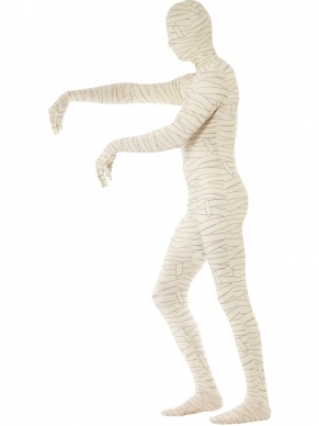Mummy Second Skin Morph Suit Halloween. Originele morphsuit met een mummy print met een heuptasje in dezelfde print. De morphsuits zijn gemaakt van stretch lycra, waardoor het zich naadloos aanpast aan ieder figuur. Er zit een openening onder de kin en bij het kruis. 