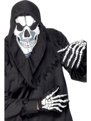 Skeleton Skeletten Verkleedsetje met Hoody  met Masker en Handschoenen. Een goedkope manier om snel een Halloween Horror Look te creeren. 