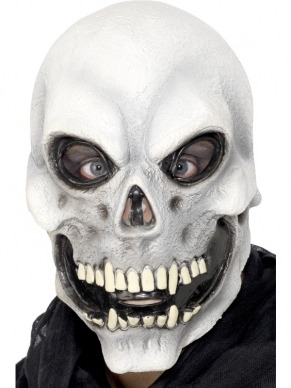 Schedel Skelettenkop Halloween Masker. Dit masker gaat over het hele hoofd. Openingen bij ogen, neus en mond. 