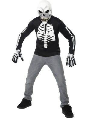 Teen Skeleton Halloween Skeletten Shirt Met Skelettenprint en Lange Mouwen.