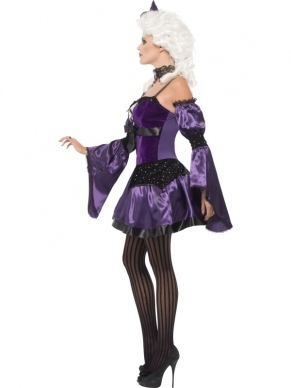Witch Masquerade Heksen Verkleedkostuum. Mooie Jurk met veel details en mooie kwaliteit en losse uitlopende mouwen en heksenhoedje. 