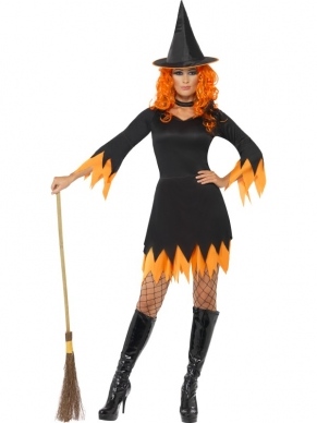 Zwart Oranje Heksen Halloween Kostuum