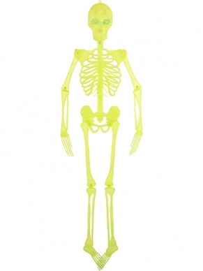 Neon Skelet met Lichtjes Halloween Versiering - het skelet is 105 cm groot en de knipperlichtjes in de ogen kunnen aan en uit. Leuk voor Halloween of een themafeest!
