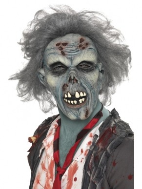 Verrot Zombie Horror Masker Met Haar. Grijs Masker met bloed en Haar. 