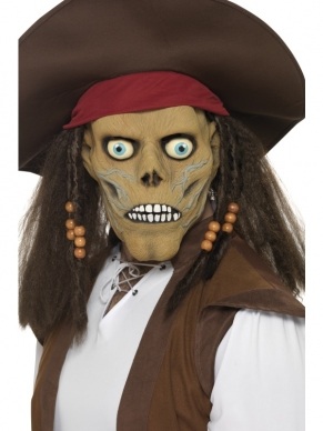 Piraten Zombie Horror Masker. Eng Masker met Piraten Hoed en haar met dreadlocks.