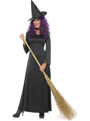 Zwart Lang Heksen Halloween Kostuum 