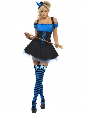 Fever Wicked Witch Blauw Zwart Heksen Kostuum