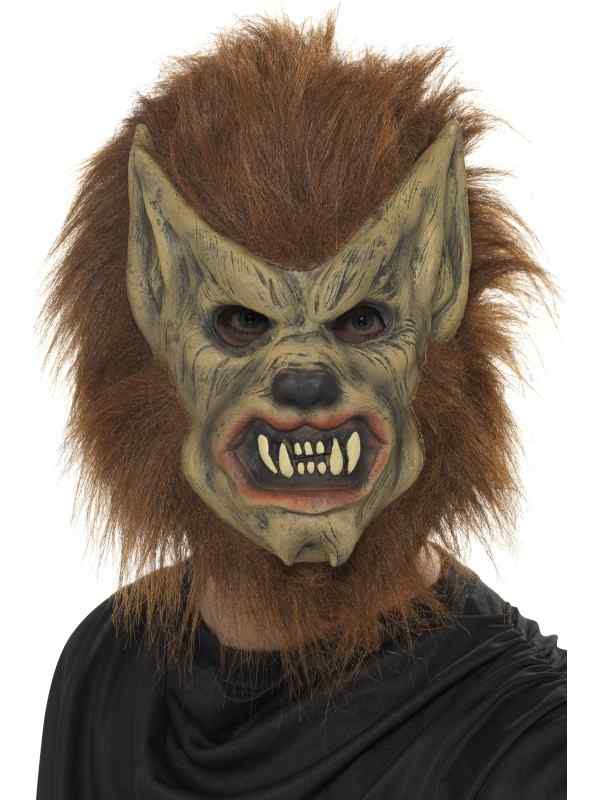 Eng Bruin Weerwolf Halloween Foam Masker met Haar. Dit masker gaat over uw hele hoofd.