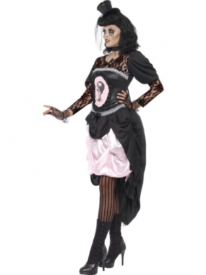 Burlesque Dita Von Death Halloween Kostuum. Inbegrepen is de mooie gedetailleerde jurk, kort van voren, lang van achteren. De accessoires verkopen we los. 