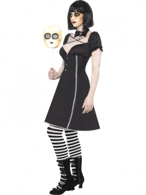 Horror Doll Pop Halloween Kostuum. Inbegrepen is de zwarte jurk met masker. 
