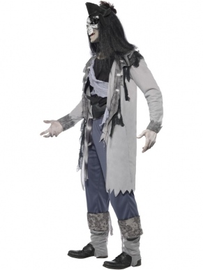 Haunted Piraten Heren Horror Kostuum. Inbegrepen is de jas, de broek, de laarzen hoezen en de riem. Compleet kostuum en accessoires verkopen we los. 