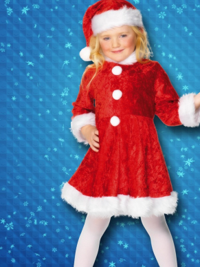Mini Miss Santa Kerstvrouw Kostuum - compleet Kerstvrouw kostuum met rood jurkje en kerstmuts.