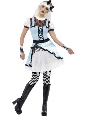 Gothic Halloween Wonderland Dames Verkleedkostuum. Inbegrepen is de mooie Halloween jurk met veel details en kant, de handschoenen en de haarband. 