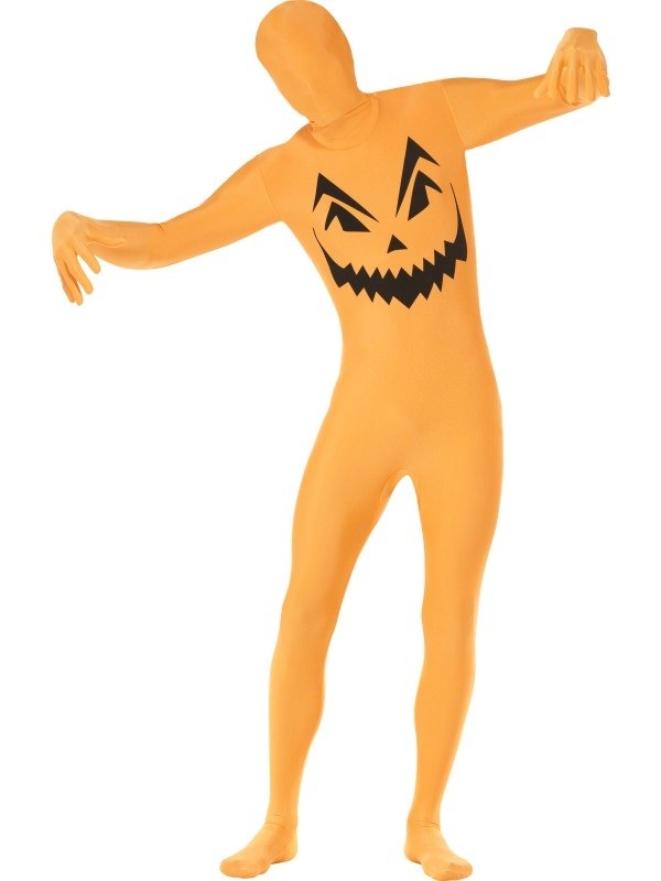 Pompoen Halloween Second Skin Morph Suit. Oranje Second Skin Morph Suit Met Pompoen print. De morphsuits zijn gemaakt van stretch lycra, waardoor het zich naadloos aanpast aan ieder figuur. Er zit een openening onder de kin en bij de gulp.