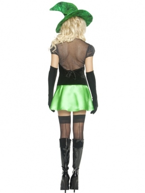 Leuk 3-delig verkleedkostuum: Wicked Bitch Heksen Halloween Kostuum. Inbegrepen is de jurk, de heksenhoed en de handschoenen. 