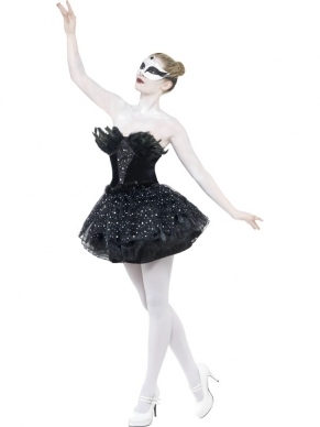 Gothic Black Swan Ballet Dames Kostuum. Inbegrepen is de prachtige zwarte jurk /ballet jurkje. Het masker verkopen we los met een leuke korting als u het samen met dit kostuum koopt.  Leuk voor Carnaval, Halloween of Hollywood feesten. 