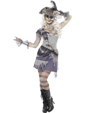 Spooky Piraten Zombie Dames Halloween Kostuum. Inbegrepen is de piraten jurk en het ooglapje. 