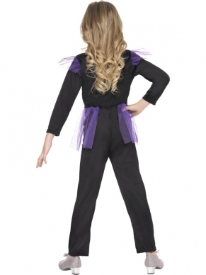 Skellie Punk Meisjes Halloween Kostuum. Inbegrepen is de jumpsuit met skeletten print en de tutu (zit eraan vast), haarband en halsband/ketting. 