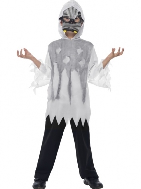 Skeletten Monster Halloween Kinder Verkleedsetje. Inbegrepen is het masker en het shirt/ de cape. Leuk voor een Halloween of andere themafeest. 