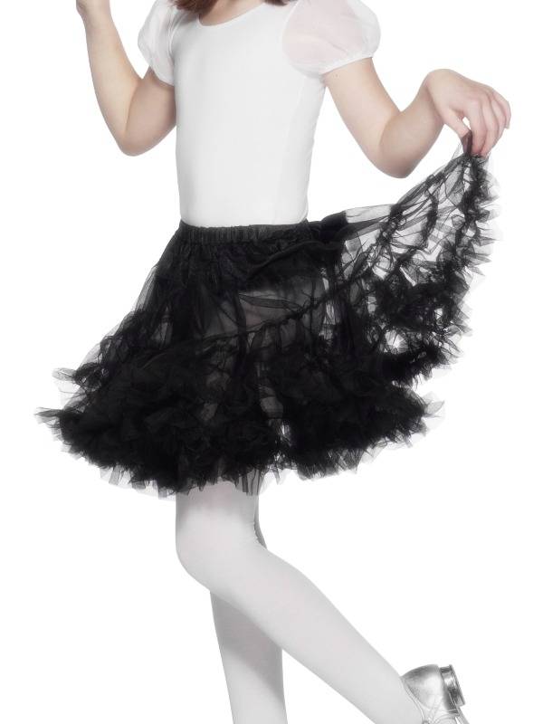 Zwarte Petticoat Kinderen - mooie zwarte volle petticoat met laagjes. Leuk om zo te dragen of onder een van de vele kostuums! Ook verkrijgbaar in andere kleuren.