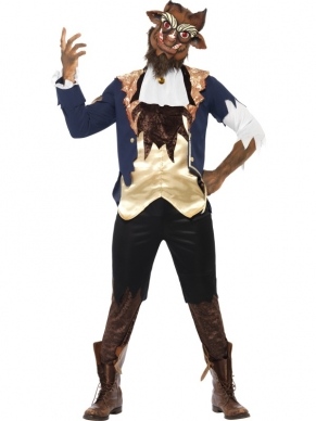 Beest Heren Kostuum Belle en het Beest Sprookjes Themafeest. Inbegrepen is de jas met het shirt, de broek en het masker van het Beest. Compleet kostuum voor diverse thema'as als Halloween, sprookjes themafeesten en Carnaval.
