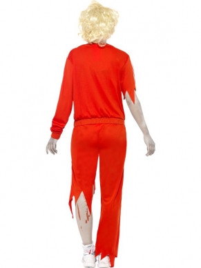 Zombie Sportlerares Dames Halloween Kostuum. Inbegrepen is het rode shirt met latex baseball en bloed, de gescheurde rode broek met bloed en het fluitje. Leuk voor Halloween en Zombie Walking Dead Feesten