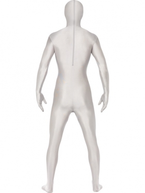 Autopsy Man Wit Second Skin Morph Suit Kostuum.  De morphsuits zijn gemaakt van stretch lycra, waardoor het zich naadloos aanpast aan ieder figuur. Er zit een openening onder de kin en bij de gulp inclusief heuptasje.