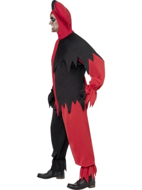 Dark Jester Duistere Harlekijn Heren Kostuum. Inbegrepen is de rood zwarte broek, het rood zwarte shirt en de jester harlekijn Hoed. De schmink setjes en het mes verkopen we los. 