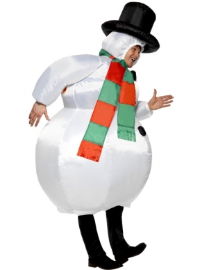 Opblaasbare Sneeuwpop Kostuum - sneeuwpop pak met ventilator (excl. batterijen), waardoor het pak opgeblazen wordt en blijft, inclusief hoed en sjaal.