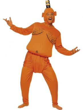 Tango Man Heren Carnaval Verkleedkostuum. Compleet Oranje heren Kostuum met Tango Blikje op het hoofd. Leuk voor Carnaval. 